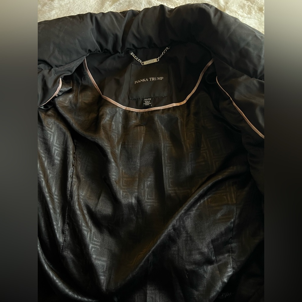coat Ivanka Trump Black Puffer Coat Faux Fur Hood Long Quilted Jacket XS - Picture 7 of 8